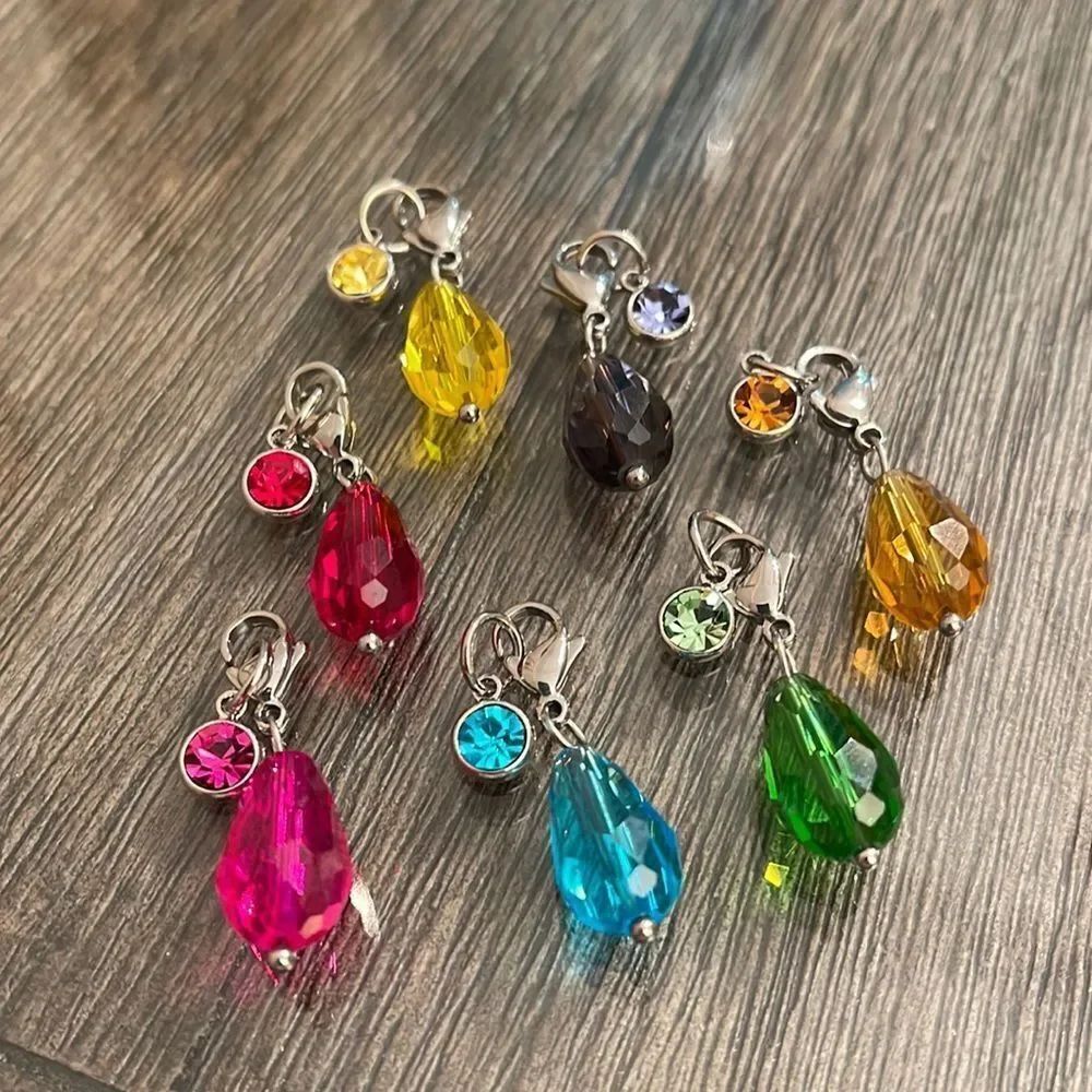 Vintage Rainbow Colored Cut Glass Tear Drops with Lobster Claw Clips, Charms